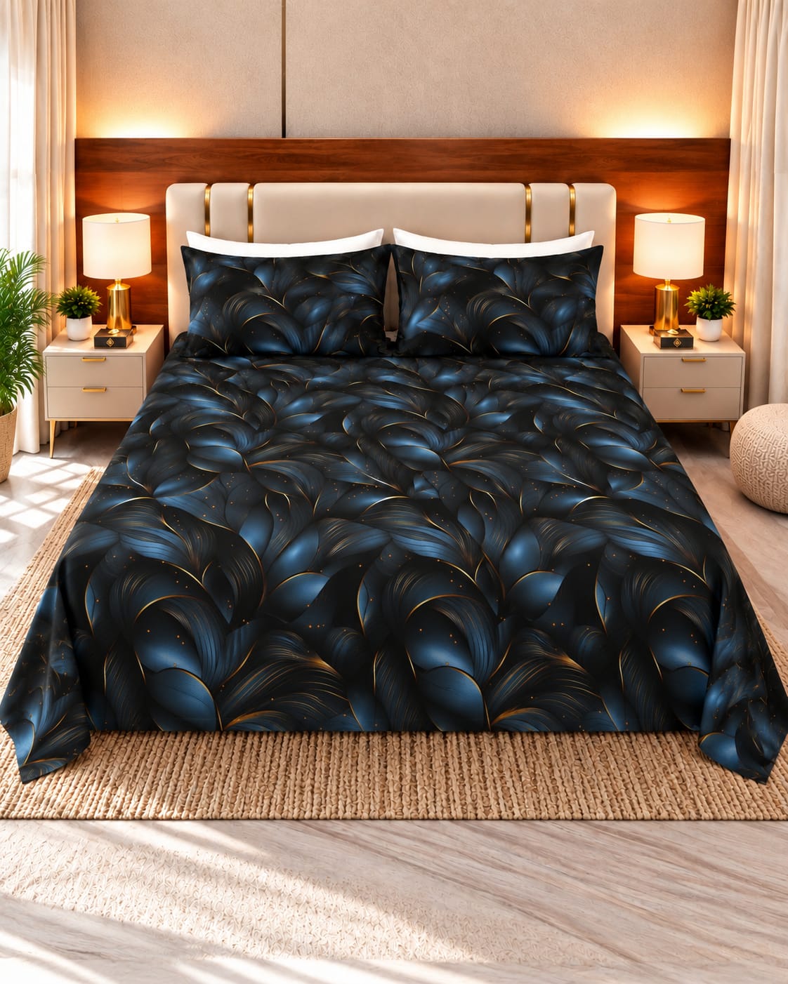 Midnight Petal 3D Bed Sheet Set – 3 Piece