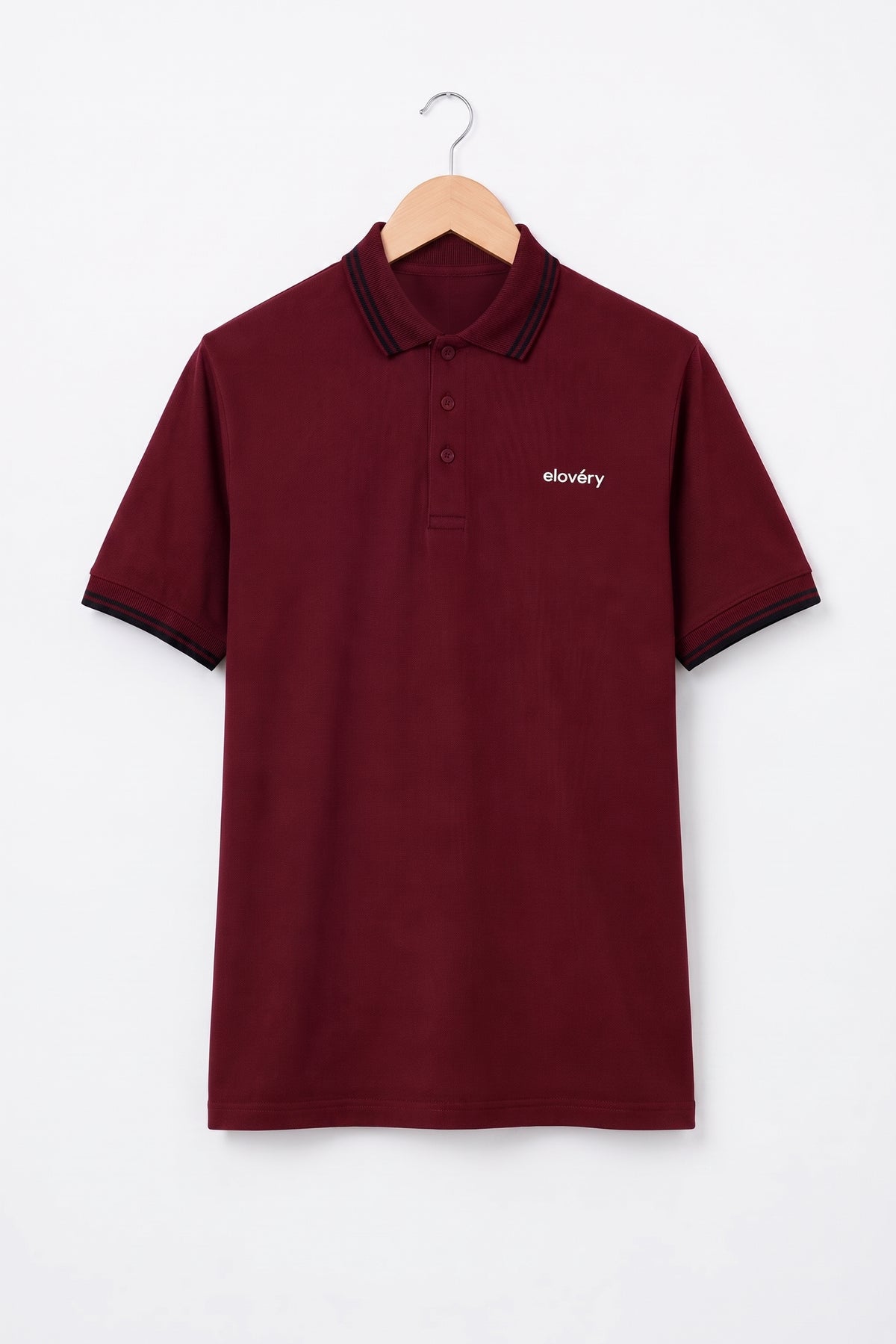 Men’s Maroon Rib-Knit Polo Shirt