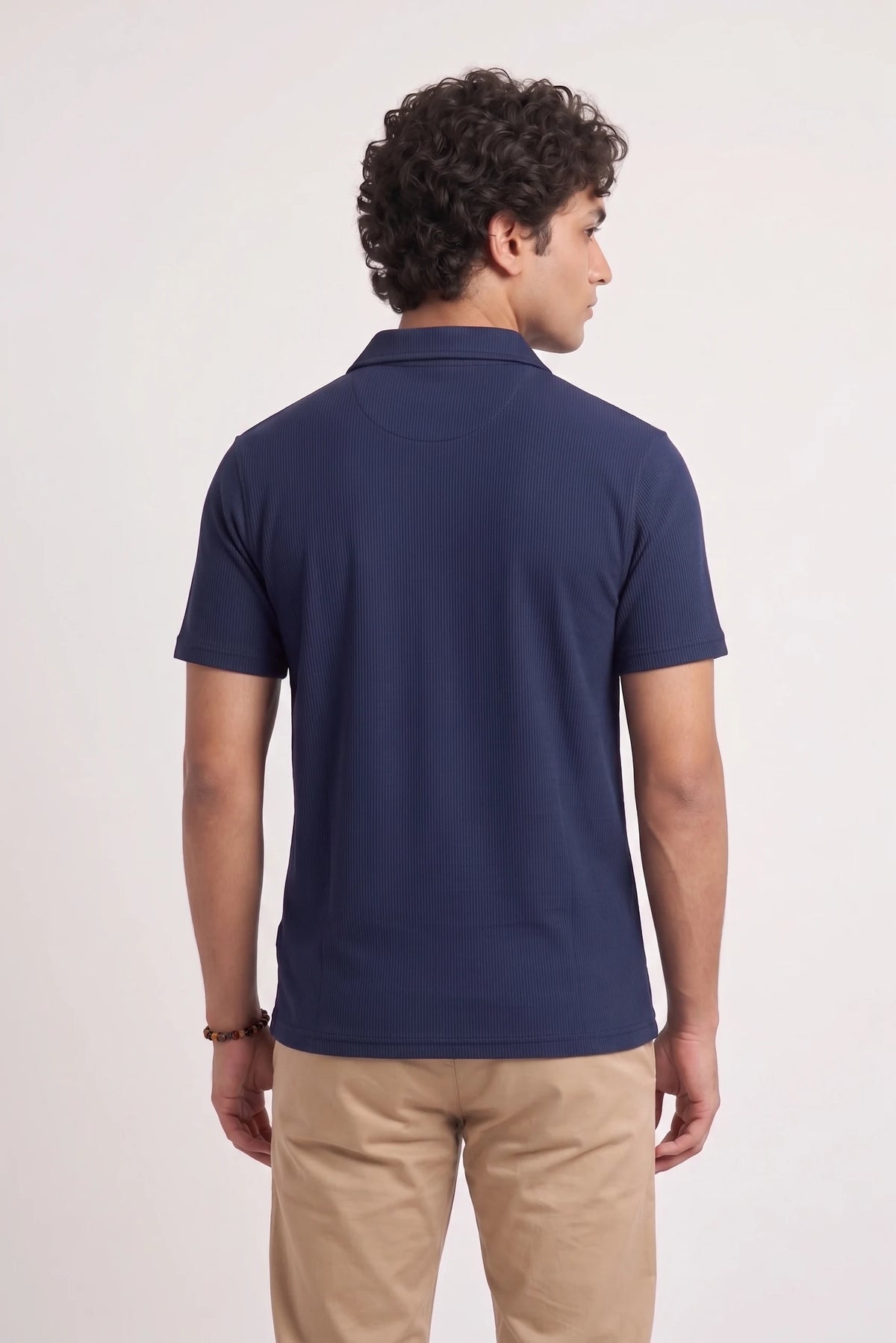 Men’s Navy Blue Rib-Knit Polo Shirt