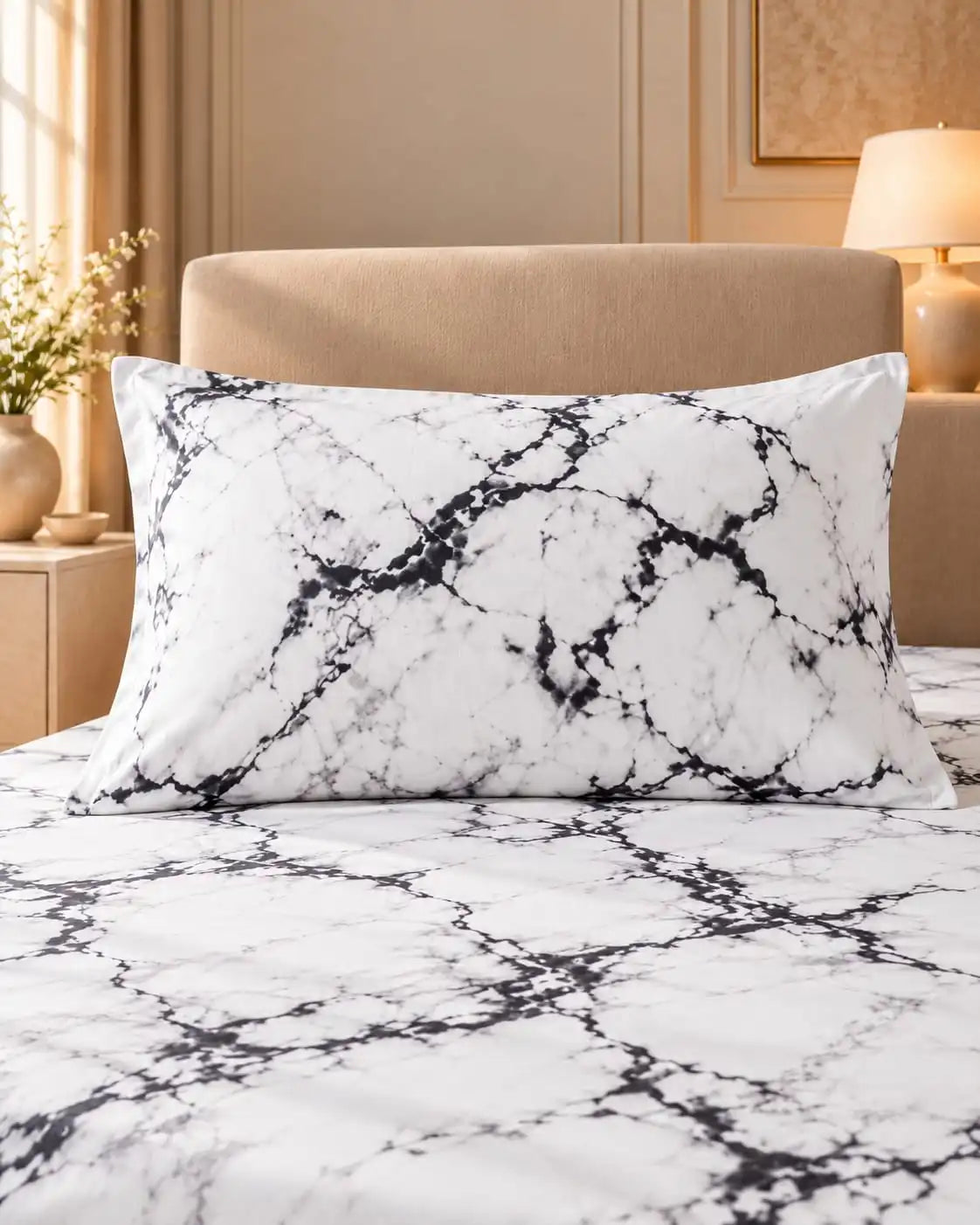 Marble Printed Microfiber Bedsheet & 2 Pillow Cases
