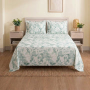 Elegant Sage Green Botanical Cotton Bedsheet with Pillow Covers