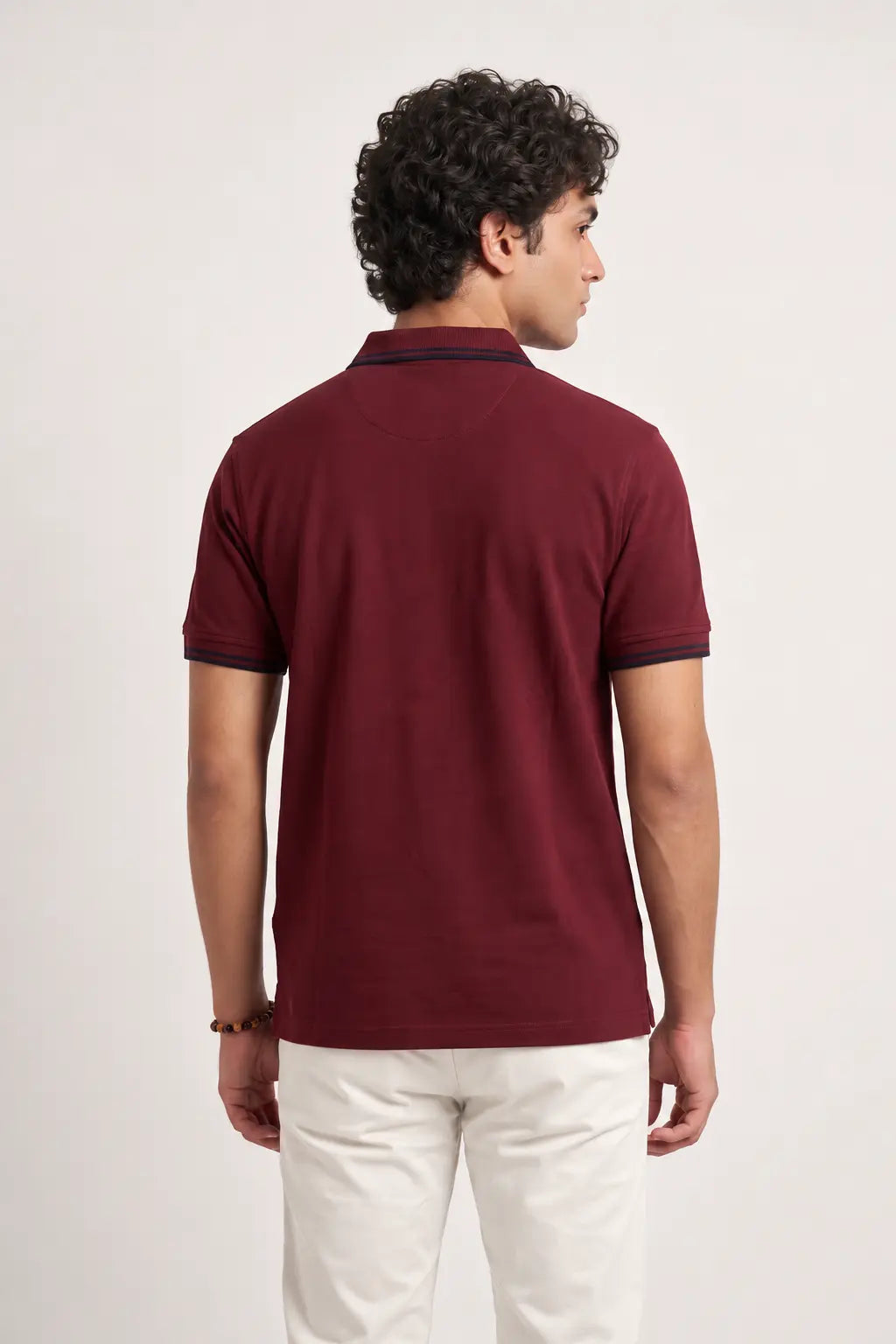 Men’s Maroon Rib-Knit Polo Shirt