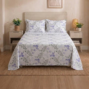 Botanical Lavender Berry Bedsheet Set – Floral Leaf Print for Single & Double Beds with 2 Pillowcases