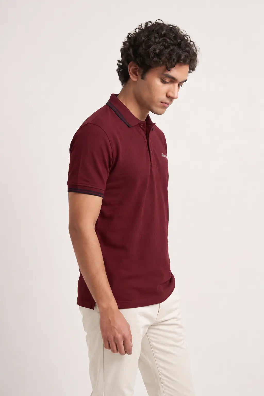 Men’s Maroon Rib-Knit Polo Shirt