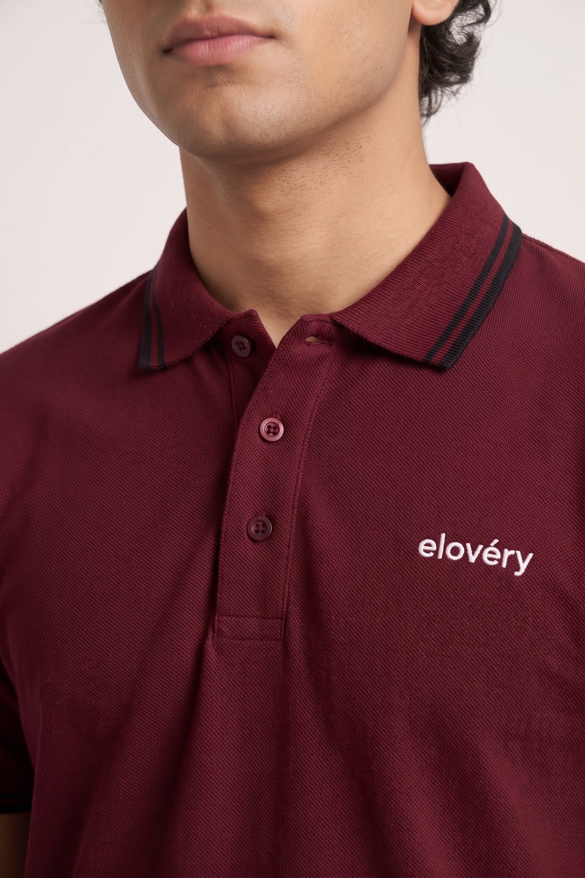 Men’s Maroon Rib-Knit Polo Shirt