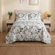 Grey Botanical Leaf Bedsheet Set – Floral Foliage Print for Single & Double Beds with 2 Pillowcases