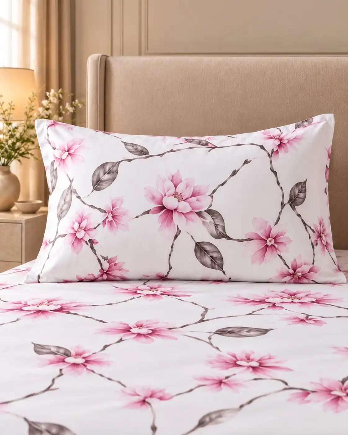 Floral Printed Microfiber Bedsheet & 2 Pillowcases