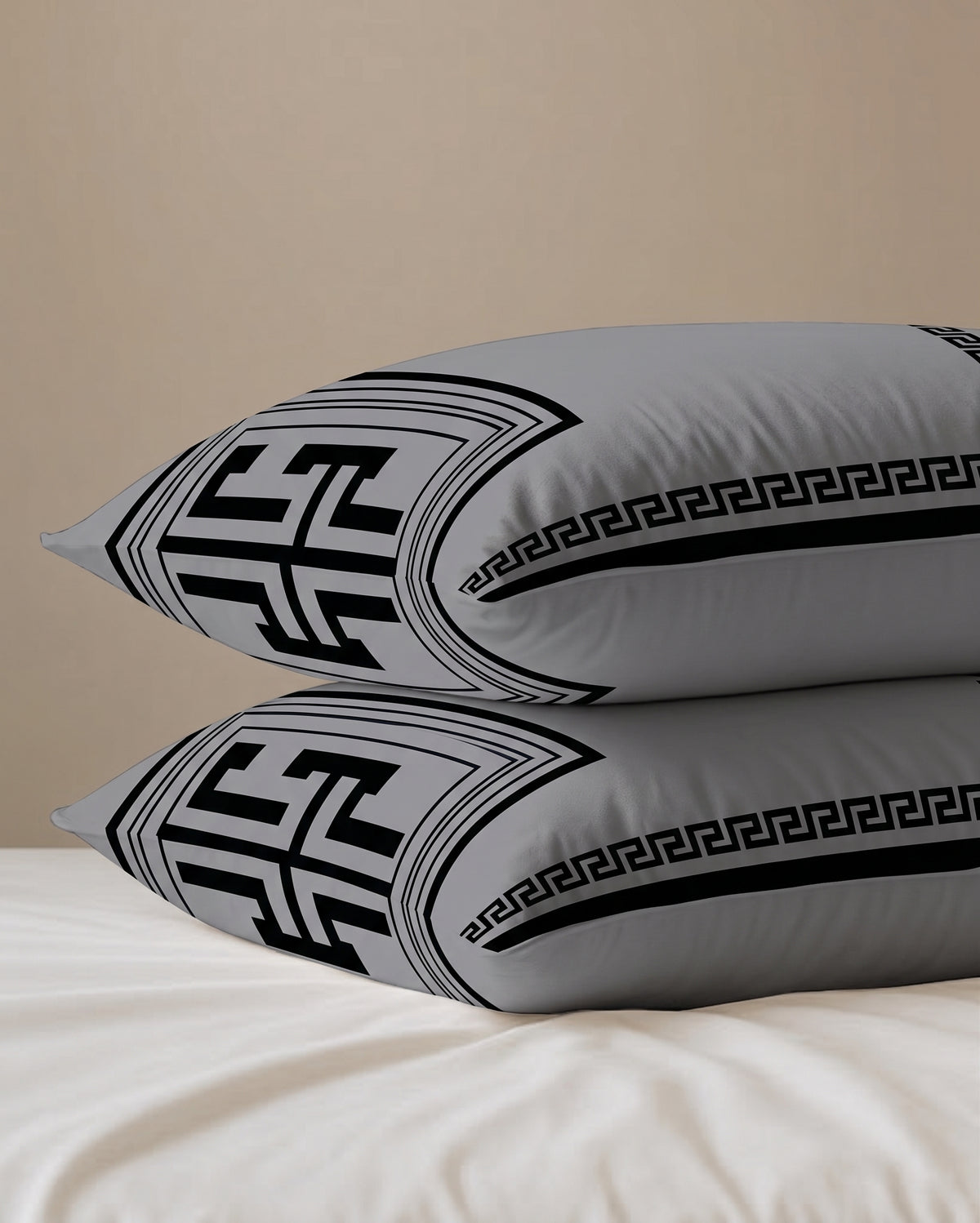 Grey Greek Key Pillow Cover Set  2-Piece