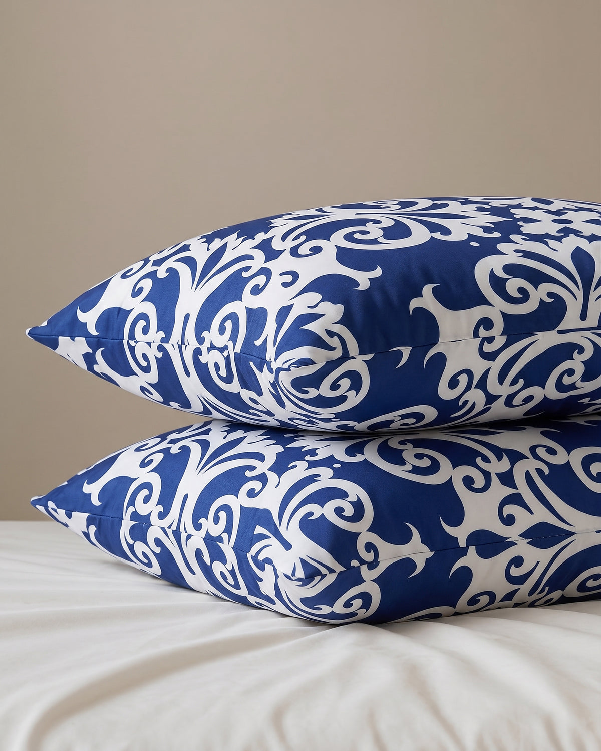 Navy Damask Scroll Pillow Cover Set 2-Piece