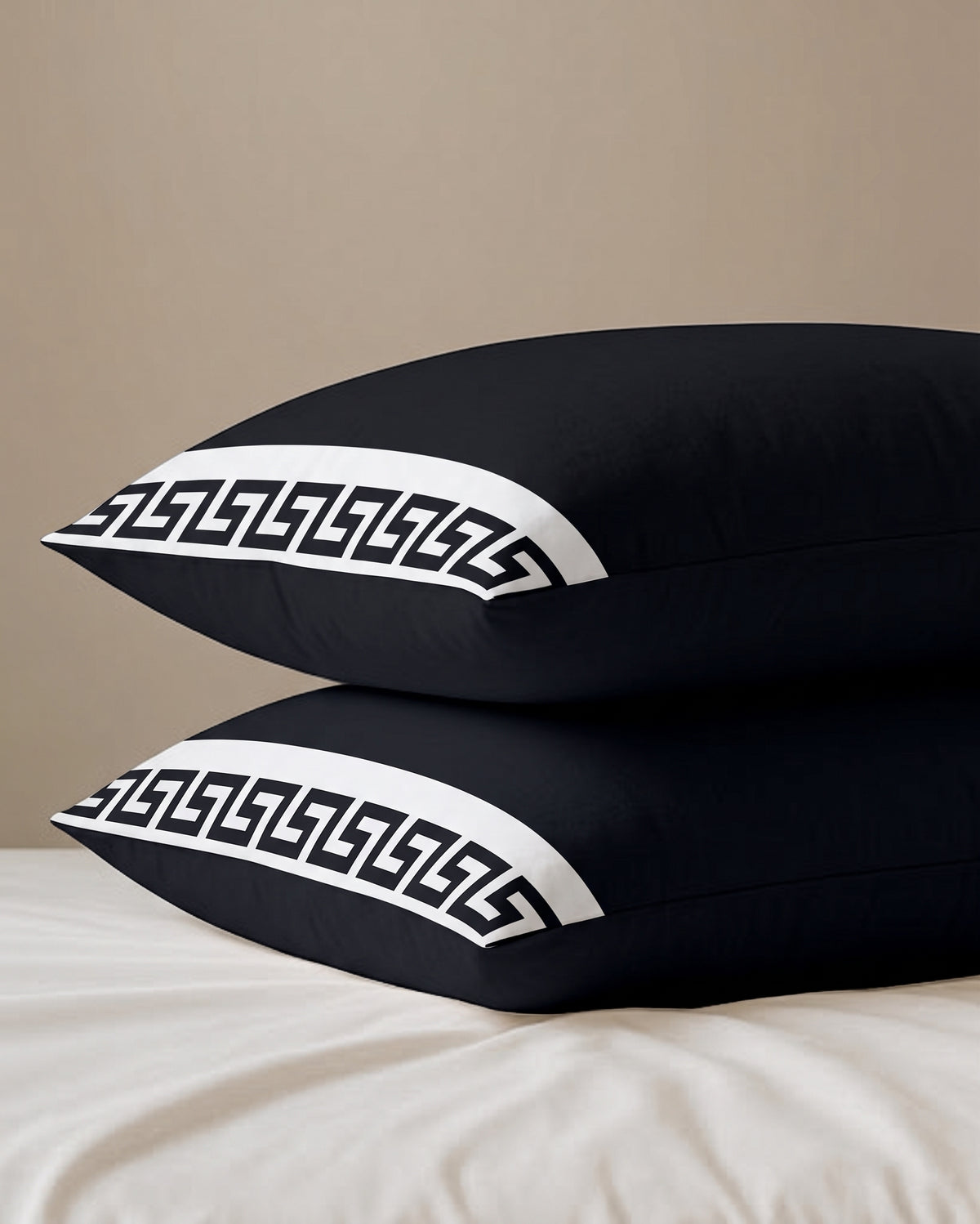 lack & White Greek Key Pillow Cover Set 2-Piece