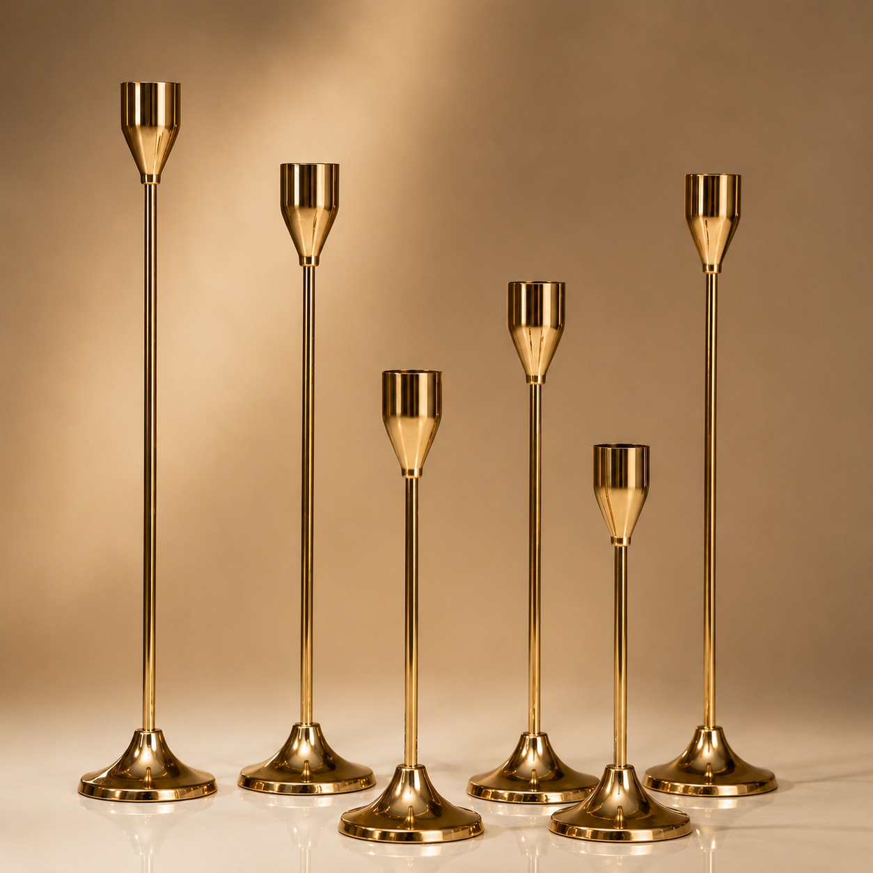 Gold Metal Candle Holders | Pack of 3 | Varying Heights | Dining & Event Decor