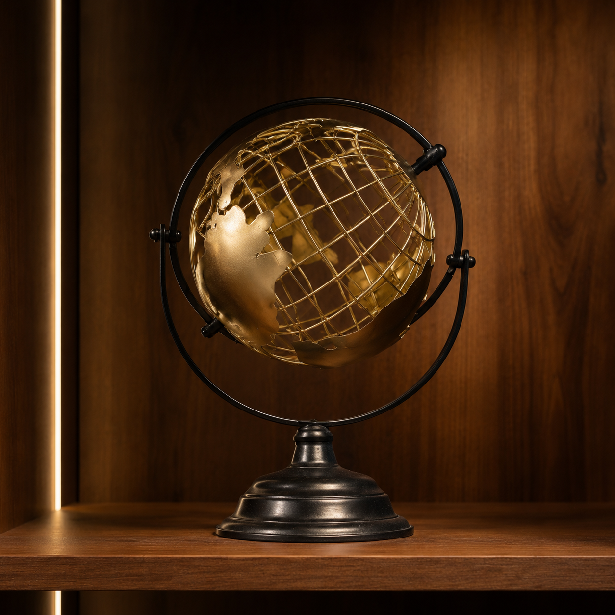 Decorative World Map Showpiece | Gold & Black Metal | Office Desk & Shelf Decor | Gift Item