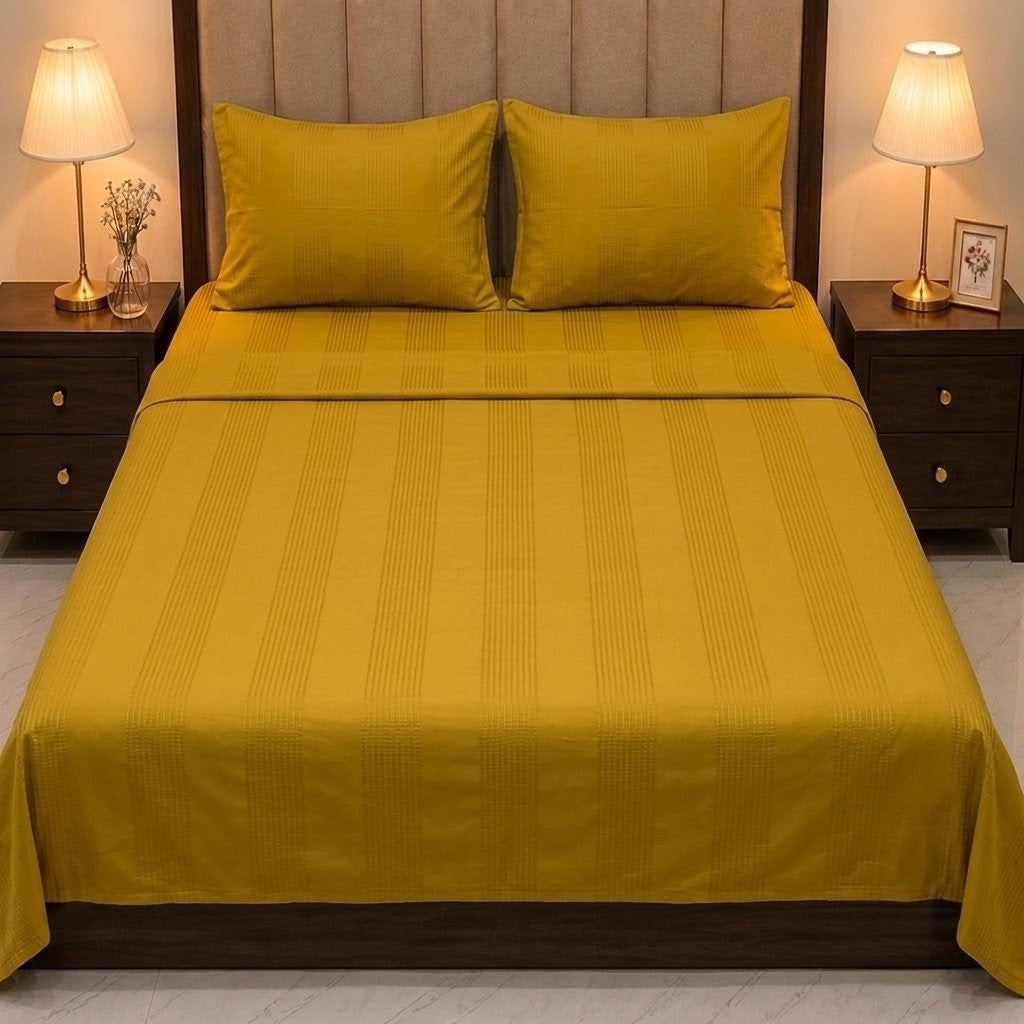King Size Bedsheet | 3 Pcs Set | Self-Textured Design
