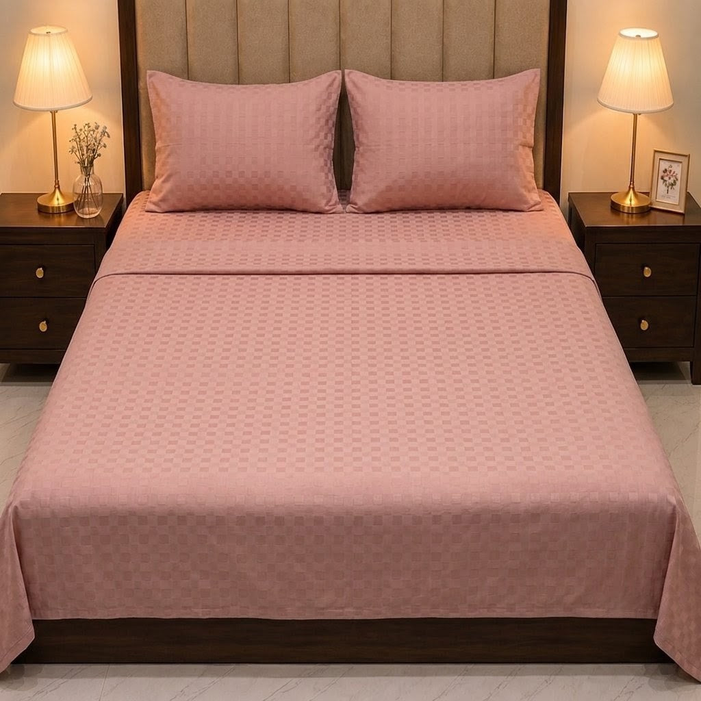 King Size Bedsheet | 3 Pcs Set | Self-Textured Design
