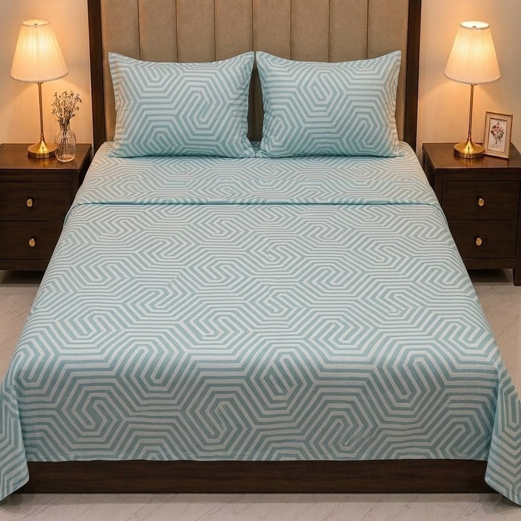 King Size Bedsheet | 3 Pcs Set | Self-Textured Design