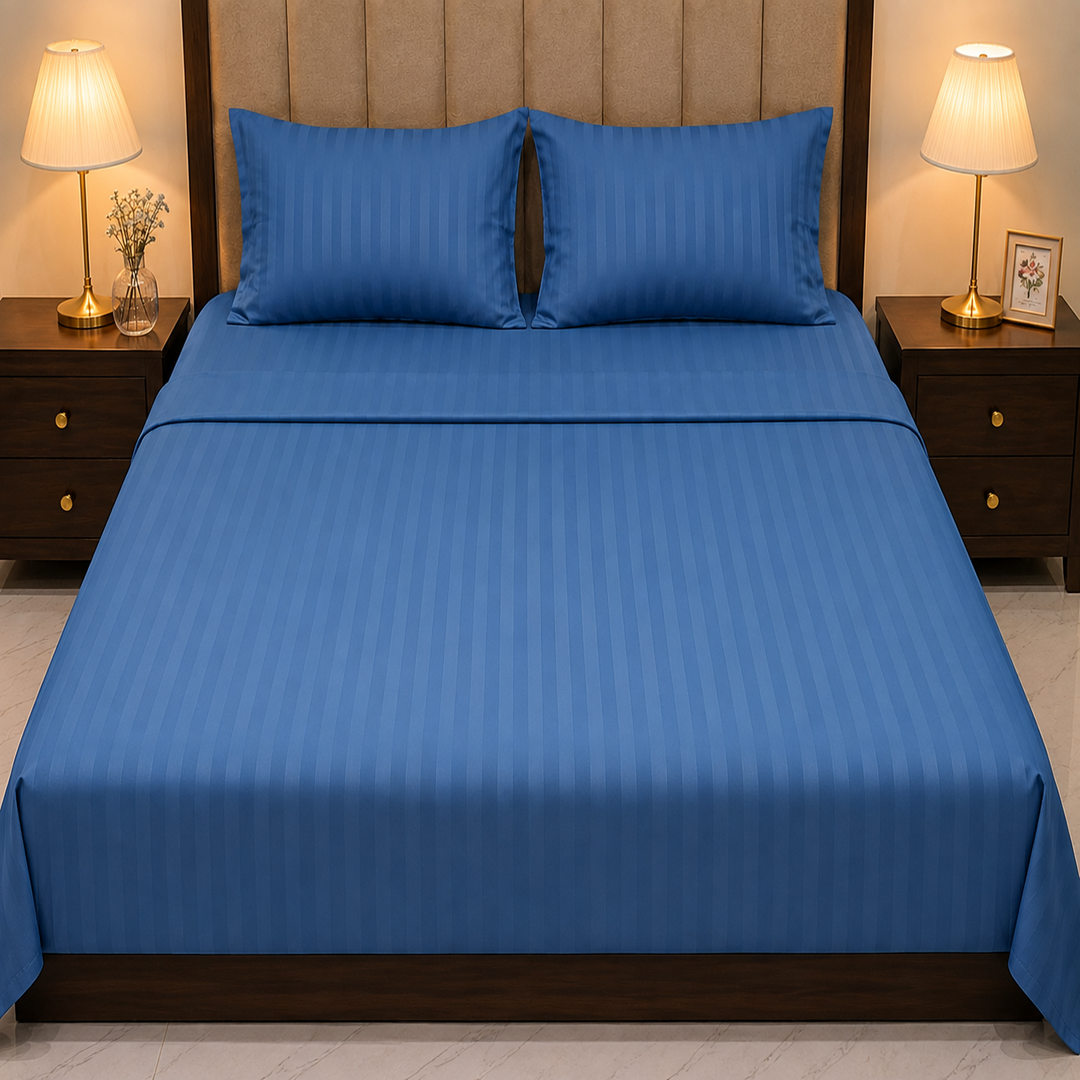 King Size Bedsheet | 3 Pcs Set | Self-Textured Design